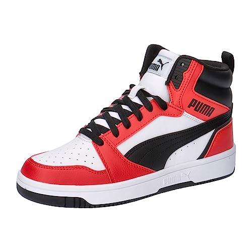 PUMA Unisex Kinder Rebound V6 Mid Jr Sneaker, Puma White Puma Black For All Time Red, 35.5 EU von PUMA