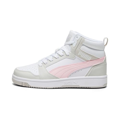 PUMA Rebound V6 MID JR Sneaker, White-Frosty PINK-Sedate Gray, 38.5 EU von PUMA