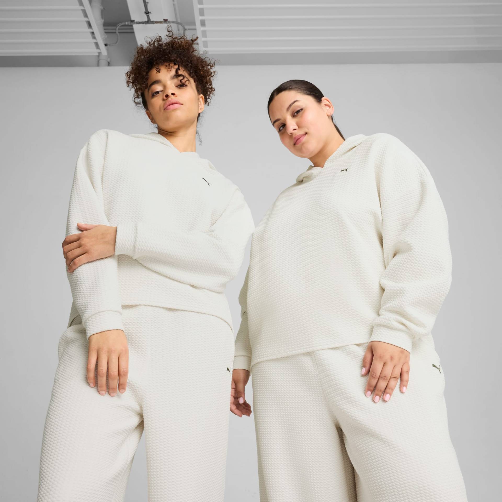 PUMA STUDIO Textured Hoodie Damen, Grau, Größe: XS, Kleidung von PUMA