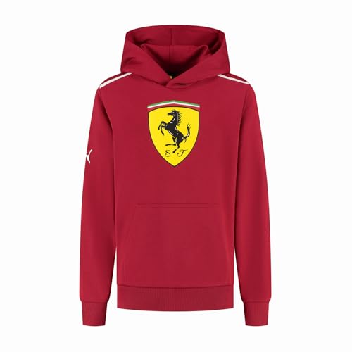 PUMA Scuderia Ferrari F1 Kinder Hoodie mit großem Scudetto-Schilddruck auf der Brust - Rot - Größe: 152 von PUMA