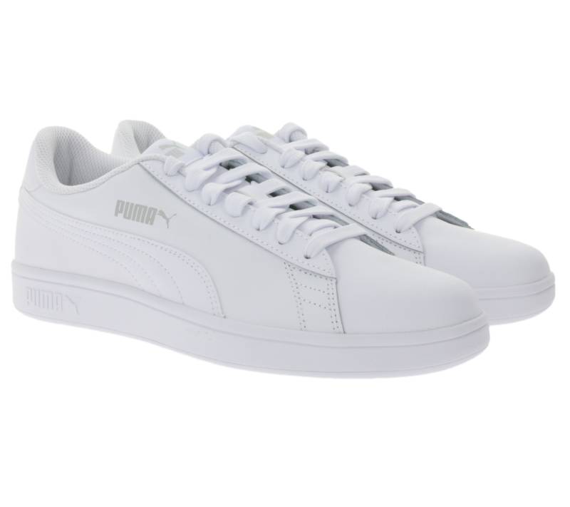 PUMA Smash V2 Freizeit-Sneaker im Tennis-Look Leder-Turnschuhe Basic-Schuhe Schnür-Schuhe 365215 07 Weiß von PUMA