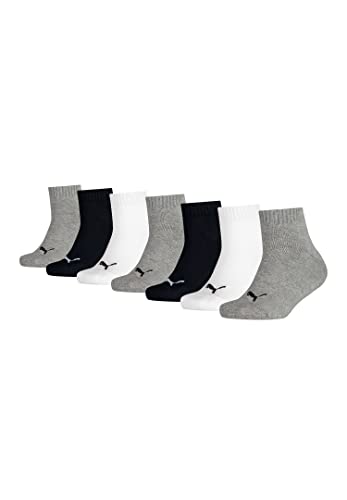 PUMA KIDS Quarter Socken Sneaker Gr. 23-42 für Mädchen und Jungen 7 Paar, Farbe:882 - grey/white/black, Socken & Strümpfe:31-34 von PUMA