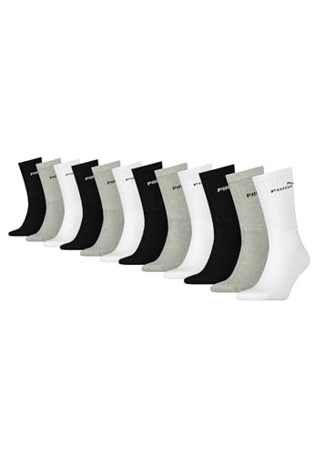 PUMA Sportsocken Tennissocken Crew Tennis Socken Unisex für Damen und Herren 12 Paar, Farbe:325 - white/grey/black, Socken & Strümpfe:39-42 von PUMA