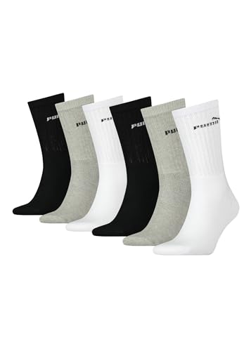 PUMA Sportsocken Tennissocken Crew Tennis Socken Unisex für Damen und Herren 6 Paar, Farbe:325 - white/grey/black, Socken & Strümpfe:35-38 von PUMA