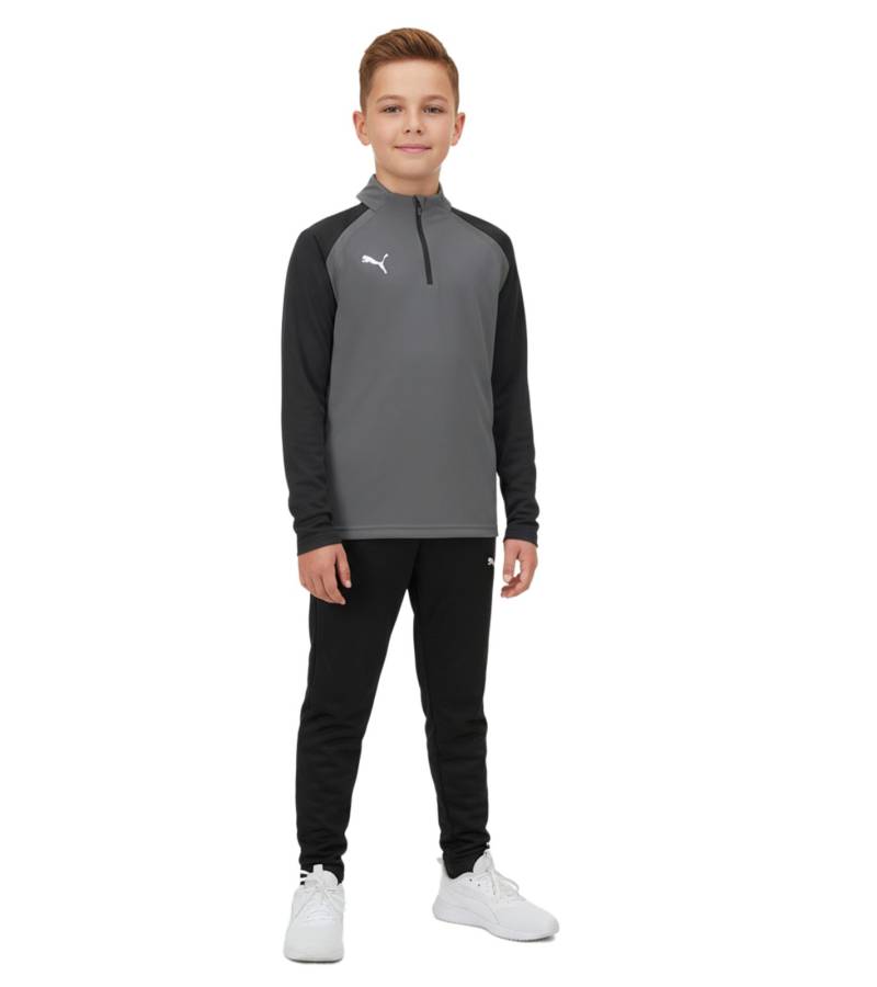 PUMA Teamliga 1/4 Zip Top Kinder Sweatshirt nachhaltiges Trainings-Shirt mit dryCELL Sport-Shirt 657237 13 Grau von PUMA