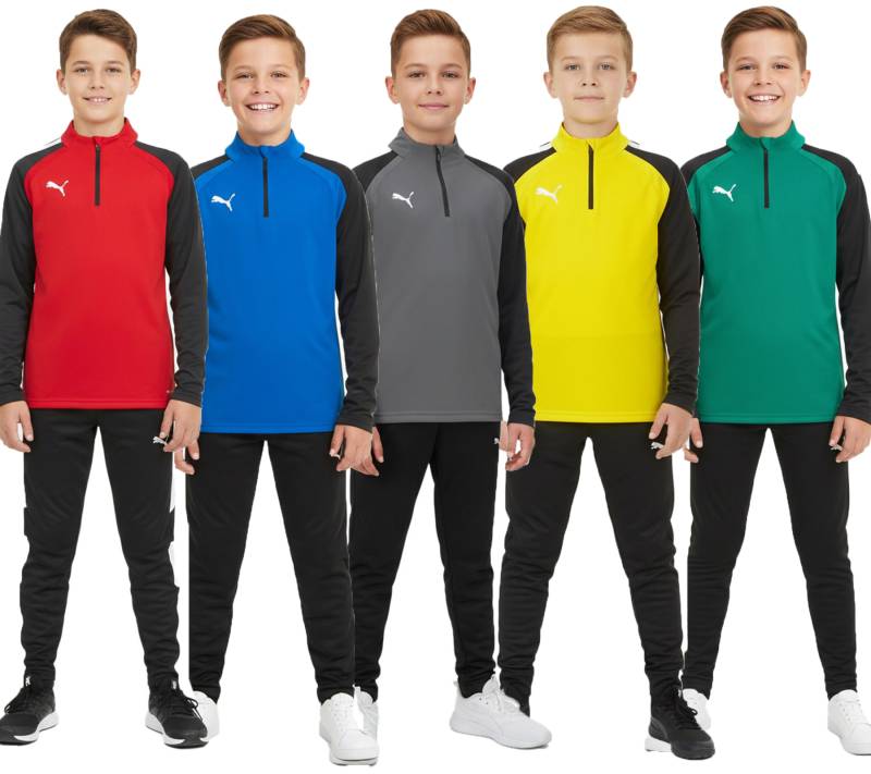 PUMA Teamliga 1/4 Zip Top Kinder Sweatshirt nachhaltiges Trainings-Shirt mit dryCELL Sport-Shirt 657237 Rot, Blau, Grau, Gelb oder Grün von PUMA