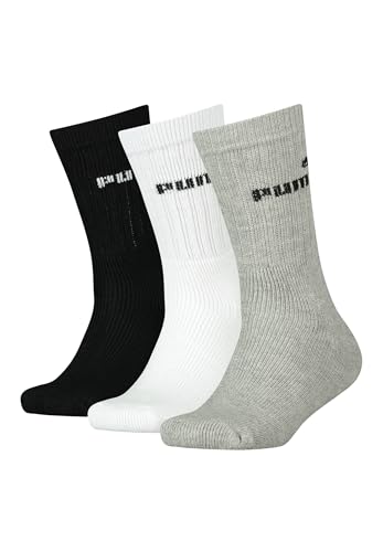 PUMA Tennissocken Crew Kinder Tennis Socken Sportsocken Unisex für Mädchen und Jungen 3 Paar, Farbe:Black/White/Grey, Socken & Strümpfe:27-30 von PUMA