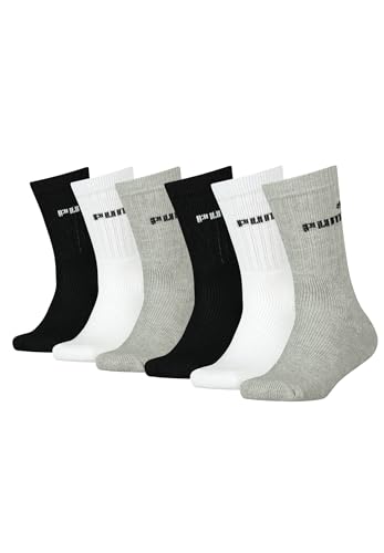 PUMA Tennissocken Crew Kinder Tennis Socken Sportsocken Unisex für Mädchen und Jungen 6 Paar, Farbe:Black/White/Grey, Socken & Strümpfe:27-30 von PUMA