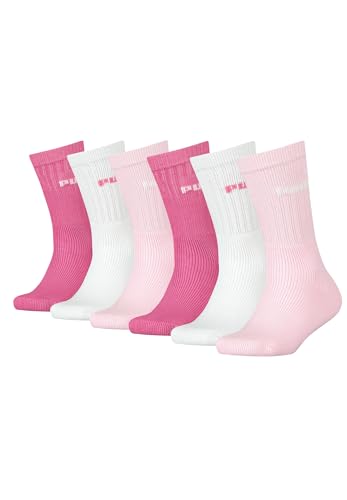 PUMA Tennissocken Crew Kinder Tennis Socken Sportsocken Unisex für Mädchen und Jungen 6 Paar, Farbe:White/Light Pink, Socken & Strümpfe:27-30 von PUMA