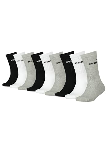 PUMA Tennissocken Crew Kinder Tennis Socken Sportsocken Unisex für Mädchen und Jungen 9 Paar, Farbe:Black/White/Grey, Socken & Strümpfe:31-34 von PUMA