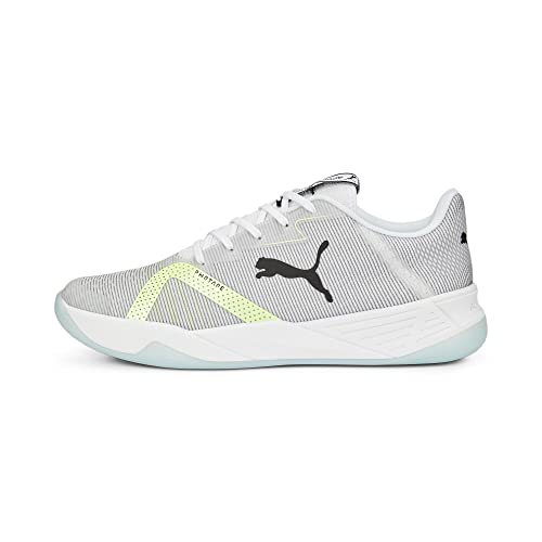 PUMA Unisex Accelerate Turbo II Handballschuhe Hallenturnschuh, White-Black-Fizzy Light-Nitro Blue, 42.5 EU von PUMA