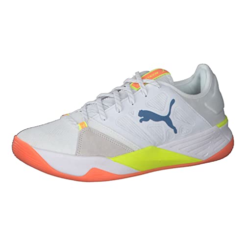 PUMA Unisex Accelerate Turbo Nitro Hallenturnschuh, White-Mykonos Blue-Yellow Alert-Neon Citrus, 44.5 EU von PUMA