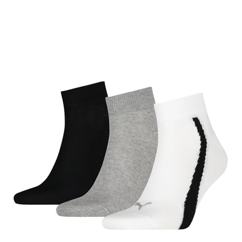 Puma Unisex Quarter Socken, Weiß/Grau/Schwarz, 43/46 (3er Pack) von PUMA