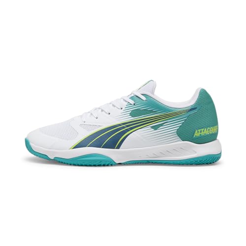 PUMA Unisex Attacourt Indoor-Pumps, Puma White Ocean Tropic Sparkling Green Lime Squeeze, 40 EU von PUMA