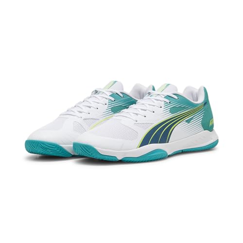 PUMA Unisex Attacourt Indoor-Pumps, Puma White Ocean Tropic Sparkling Green Lime Squeeze, 40.5 EU von PUMA