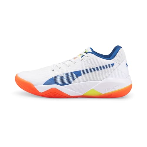 PUMA Unisex Eliminate Power Nitro Hallenturnschuh, White-Mykonos Blue-Yellow Alert-Neon Citrus, 44 EU von PUMA