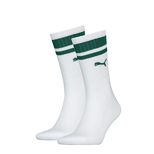 PUMA Unisex Heritage Stripe Crew Sock Hosiery, White/Retro Green, 35/38 von PUMA