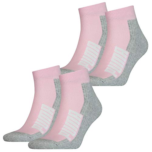 PUMA Unisex Herren Damen Quarter Socken BWT CUSHIONED 4er Pack Schwarz Weiss Blau Rosa 35-38 39-42 43-46 83% Baumwolle, Basic Pink, 35/38 von PUMA