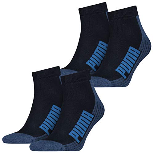 PUMA Unisex Herren Damen Quarter Socken BWT CUSHIONED 4er Pack Schwarz Weiss Blau Rosa 35-38 39-42 43-46 83% Baumwolle, Navy/Grey/Strong Blue, 39/42 von PUMA