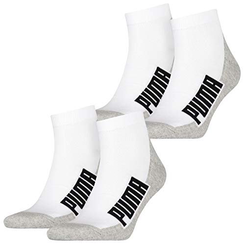 PUMA Unisex Herren Damen Quarter Socken BWT CUSHIONED 4er Pack Schwarz Weiss Blau Rosa 35-38 39-42 43-46 83% Baumwolle, White/Grey/Black, 35/38 von PUMA