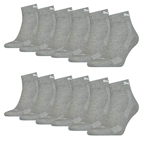 PUMA 12 Paar Quarter Socken mit Frottee-Sohle Gr. 35-46 Unisex Cushioned Kurzsocken, Farbe:758 - middle grey mélange, Socken & Strümpfe:35-38 von PUMA