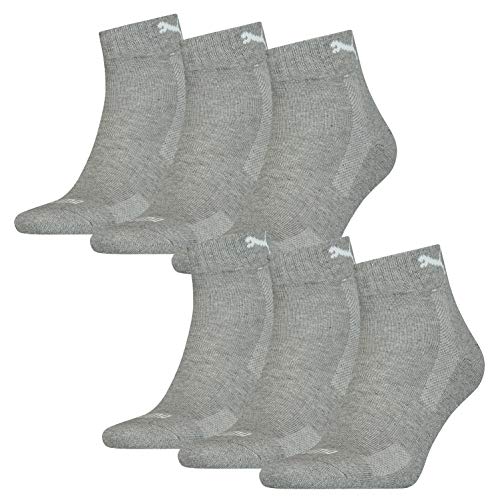PUMA 6 Paar Quarter Socken mit Frottee-Sohle Gr. 35-46 Unisex Cushioned Kurzsocken, Farbe:758 - middle grey mélange, Socken & Strümpfe:39-42 von PUMA