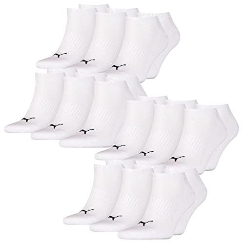 PUMA Unisex Herren Damen Sneaker Socken CUSHIONED 12er Multipack 35-38 39-42 43-46 Schwarz Weiss Blau Grau 83% Baumwolle, Größe:35-38, Packgröße:12 Paar, Farbe:White (002) von PUMA