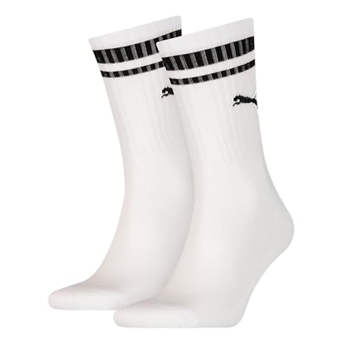 PUMA Unisex Herren Damen Socken CREW HERITAGE STRIPE 6er Multipack Schwarz Weiss 35-38 39-42 43-46, Größe:43-46, Packgröße:6 Paar, Farbe:White (002) von PUMA