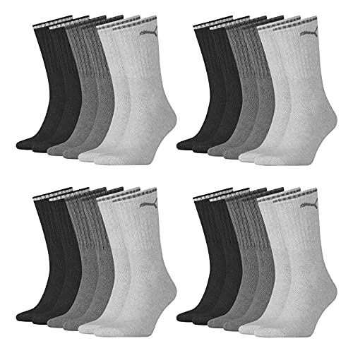 PUMA Unisex Herren Damen Socken SPORT CREW STRIPE 12er Pack 35-38 39-42 43-46 47-49 Schwarz Weiss Grau Sportsocken, Anthracite/Grey, 39/42 von PUMA