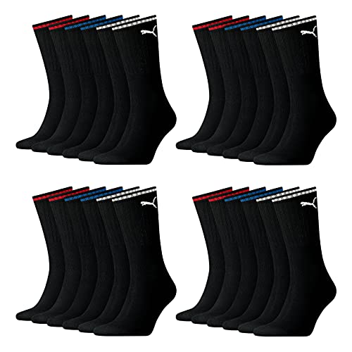 PUMA Unisex Herren Damen Socken SPORT CREW STRIPE 12er Pack 35-38 39-42 43-46 47-49 Schwarz Weiss Grau Sportsocken, black, 39/42 von PUMA