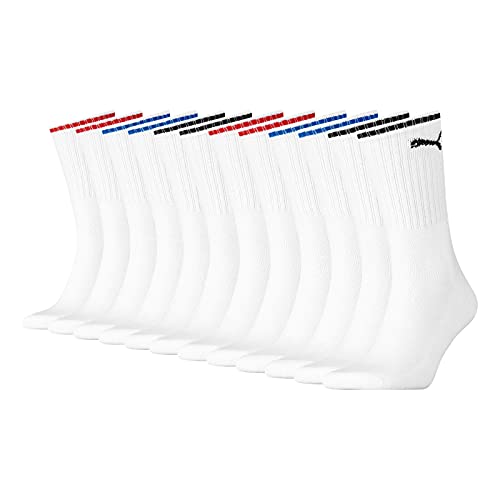 PUMA Unisex Herren Damen Socken SPORT CREW STRIPE 6er Pack 35-38 39-42 43-46 47-49 Schwarz Weiss Grau Sportsocken, White, 39/42 von PUMA