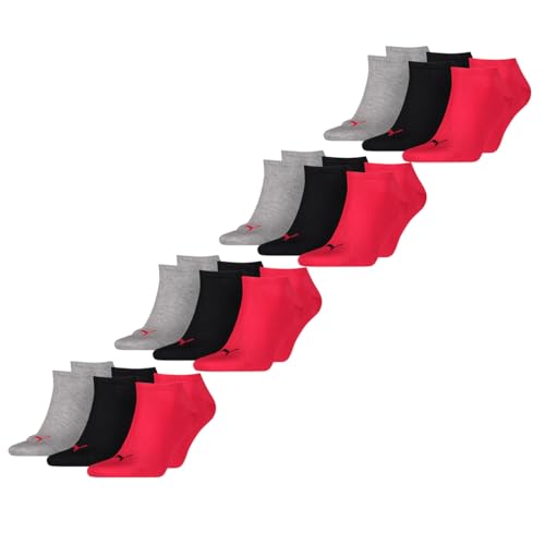 PUMA Unisex Invisible Sneaker Socken 12er Pack, Größe:43-46, Farbe:black/red von PUMA