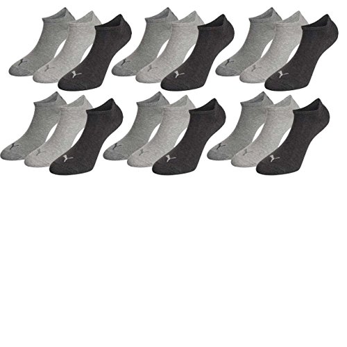 PUMA Unisex Invisible Sneaker Socken 6er Pack, Größe:43-46, Farbe:anthracite. lightr grey mel/middle grey mel von PUMA