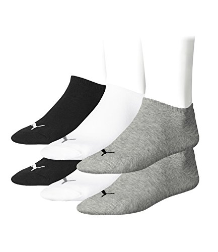 PUMA 6 Paar Sneaker Invisible Socken Gr. 35-49 Unisex für Damen Herren Füßlinge, Farbe:882 - grey/white/black, Socken & Strümpfe:47-49 von PUMA