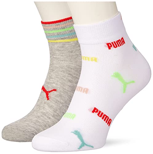 PUMA Unisex Kids Boy's All Over Print Logo Quarter Sock, white/grey melange, 35/38 von PUMA