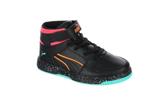 PUMA Unisex-Kinder Rebound Layup Mid Hook and Loop Schuhe Sneaker, Black-Rickie Orange-Feuer-Orchidee Ah25, 10.5 Little Kid von PUMA