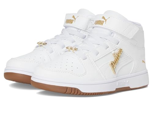 PUMA Unisex-Kinder Rebound Layup Mid Hook and Loop Schuhe Sneaker, Weiß-Weiß-Gold Ah25, 1.5 Little Kid von PUMA