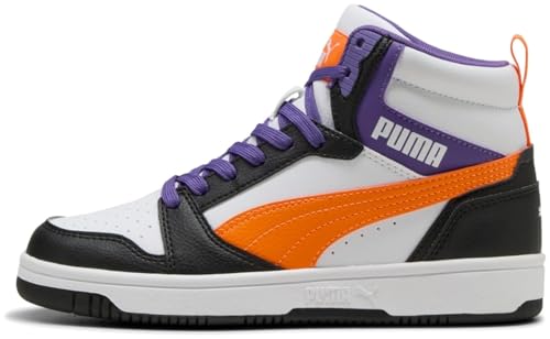PUMA Unisex Kinder Rebound V6 Mid Jr Sneaker, Puma Weiß Orange Glo Puma Schwarz, 36 EU von PUMA