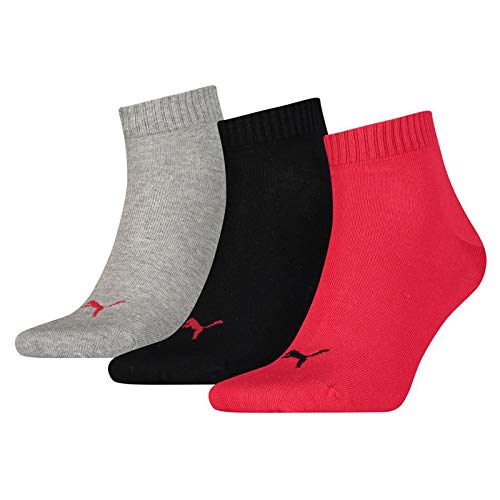 PUMA Unisex Plain 3P Quarter Socke, Mehrfarbig (Black/Red), 47-49 von PUMA