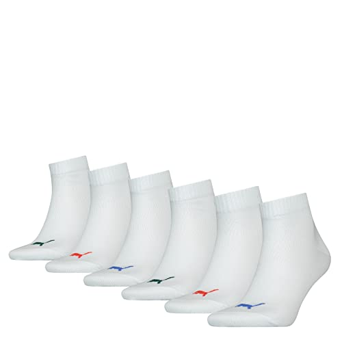 PUMA Unisex Plain Quarter 6pack Hosiery, White/Blue/red, 39/42 von PUMA