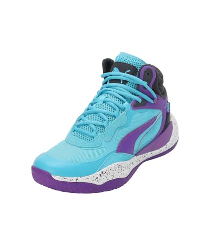 PUMA Unisex Playmaker Pro Mid Leichtathletik-Schuh, Violett/Weiß (Purple Glimmer Bright Aqua Strong Gray White), 42 EU von PUMA