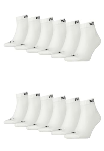 PUMA Unisex Quarter Socken Sneaker im Retro Design knöchelhoch für Damen Herren 12er Pack, Farbe:300 - white, Socken & Strümpfe:43-46 von PUMA