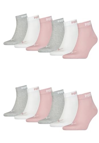 PUMA Unisex Quarter Socken Sneaker im Retro Design knöchelhoch für Damen Herren 12er Pack, Farbe:White/Light Pink, Socken & Strümpfe:39-42 von PUMA