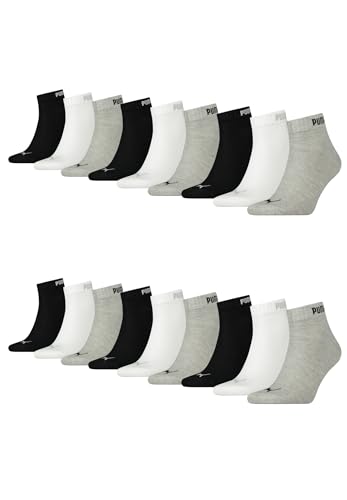 PUMA Unisex Quarter Socken Sneaker im Retro Design knöchelhoch für Damen Herren 18er Pack, Farbe:882 - grey/white/black, Socken & Strümpfe:35-38 von PUMA