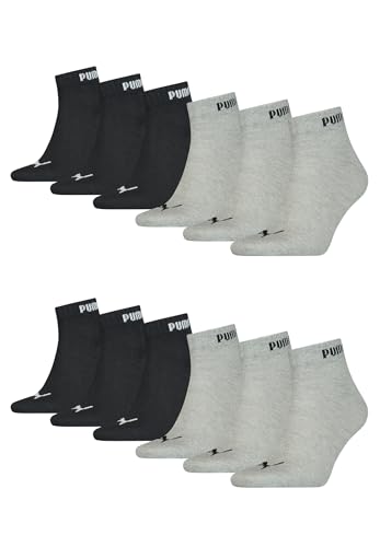 PUMA Unisex Quarter Socken Sneaker knöchelhoch für Damen Herren 12er Pack, Farbe:666 - black/grey, Socken & Strümpfe:43-46 von PUMA