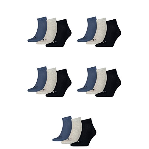 PUMA 15 Paar Unisex Quarter Socken Sneaker Gr. 35-49 für Damen Herren Füßlinge, Farbe:532 - navy/grey/nightshadow b, Socken & Strümpfe:39-42 von PUMA