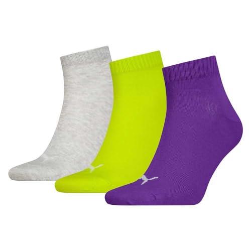 Puma Unisex Quarter Socken, Grau/Grün/Purpur, 35/38 (3er Pack) von PUMA