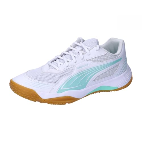 PUMA Unisex Solarflash III W+ Indoor Court Shoe, White-Electric Peppermint, 37.5 EU von PUMA