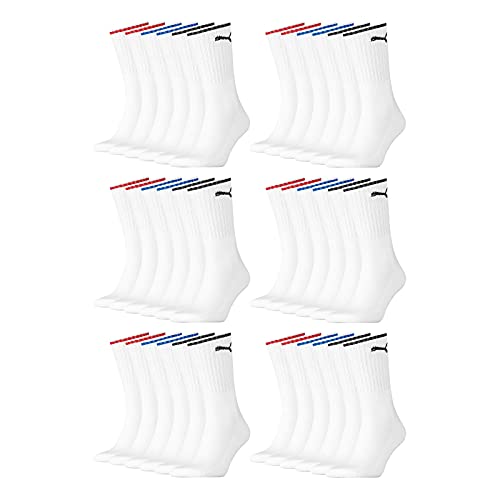 PUMA Sportsocken Tennissocken Crew Socken Stripe Tennis Socken Unisex 15 Paar, Farbe:White, Socken & Strümpfe:35-38 von PUMA