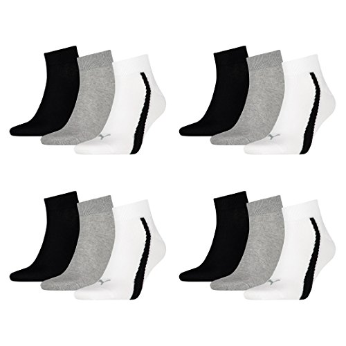 PUMA 12 Paar Lifestyle Quarter Socken Gr. 35-46 Unisex Sneaker Füßlinge, Farbe:325 - white/grey/black, Socken & Strümpfe:39-42 von PUMA